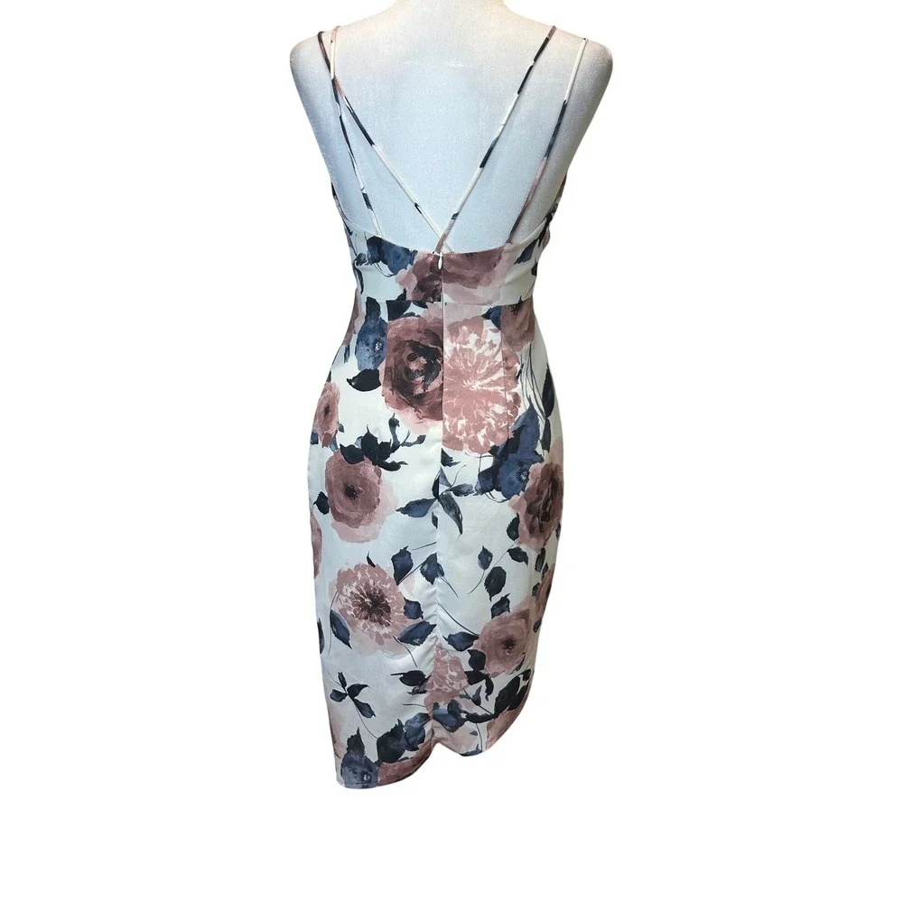 Lush Floral Print Dress Sleeveless Strappy Party Cocktail Wrap Asymmetrical Sz S